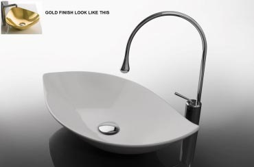 Piroga Countertop Washbasin 535 X 425 Mm In  Glossy Gold Finish With Drain In Chrome Finish