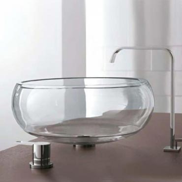 Bubble Top Mount Sink In Blown Crystal Complete With Special Drain Pipe Fitting And Plug