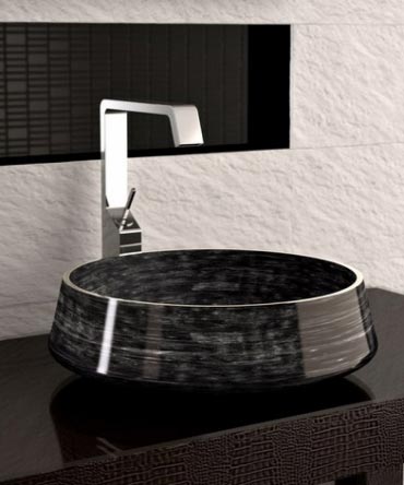 Exte Alumix Countertop Washbasin 420 Mm Dia In  Black/silver Finish
