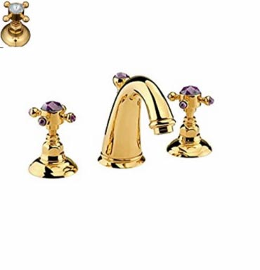 Le Pietre Three Hole Basin Mixer With Popup Waste In Pink Quartz Stone