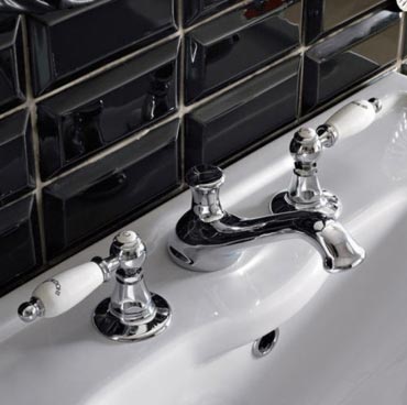 Livia 3 Hole Basin Mixer With Puw With White  Lever